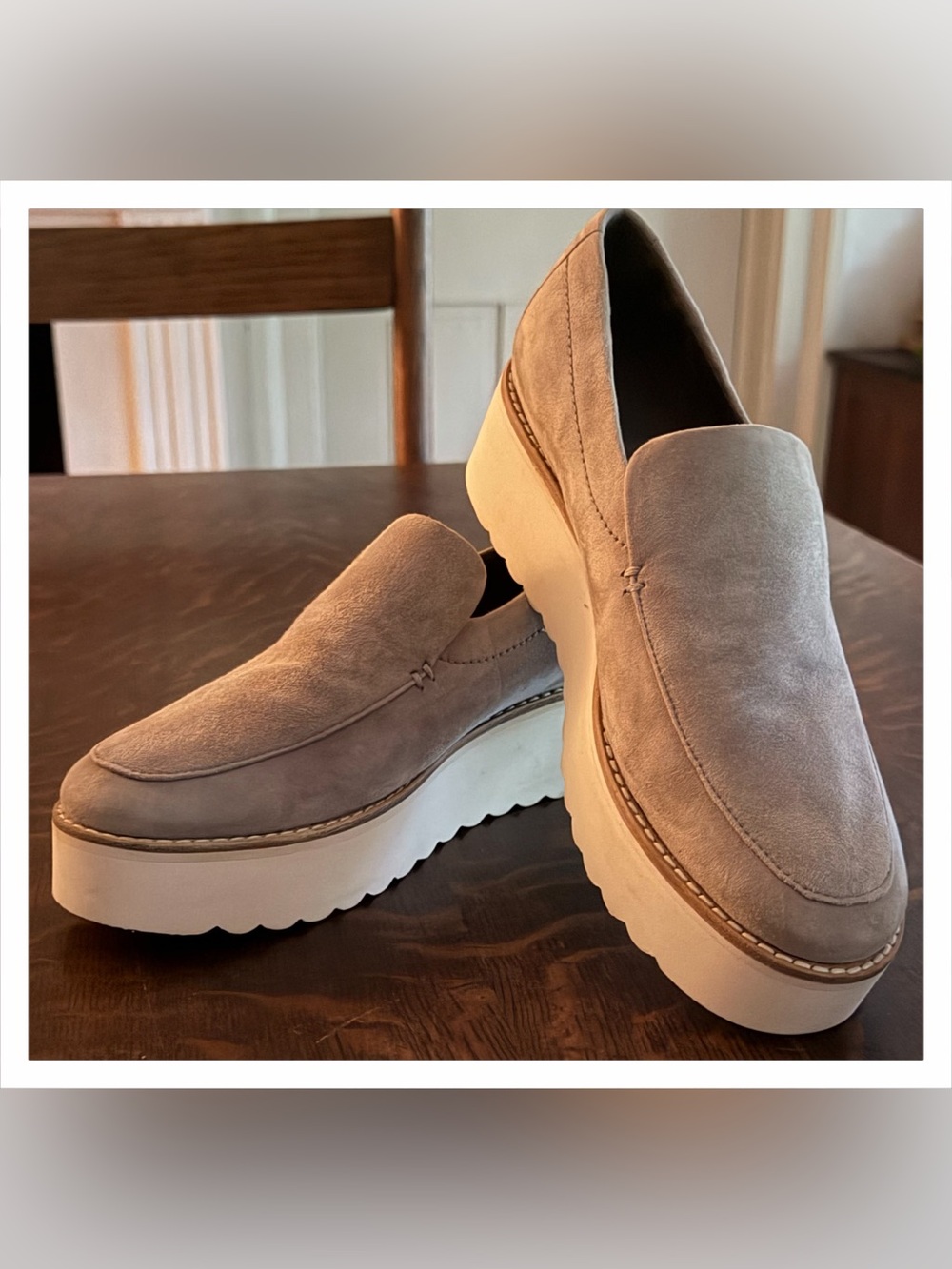 Vince Zeta Gray Smoke Suede Platform Loafer Slip-On Flats Women's US 7.5 EU 37.5